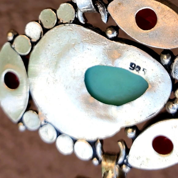 New Carved 3 Blue Goddess Face Garnet 925 Silver Bracelet. - Picture 5 of 15
